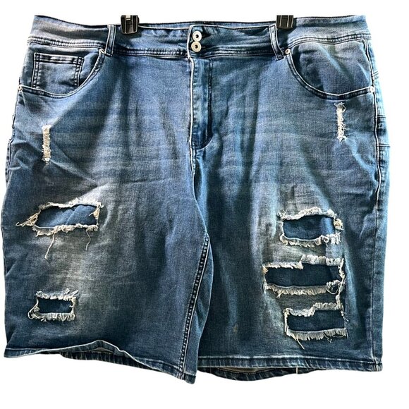 Ashley Stewart Womens Size 24W Distressed Denim Stretch Shorts Button - Picture 1 of 4